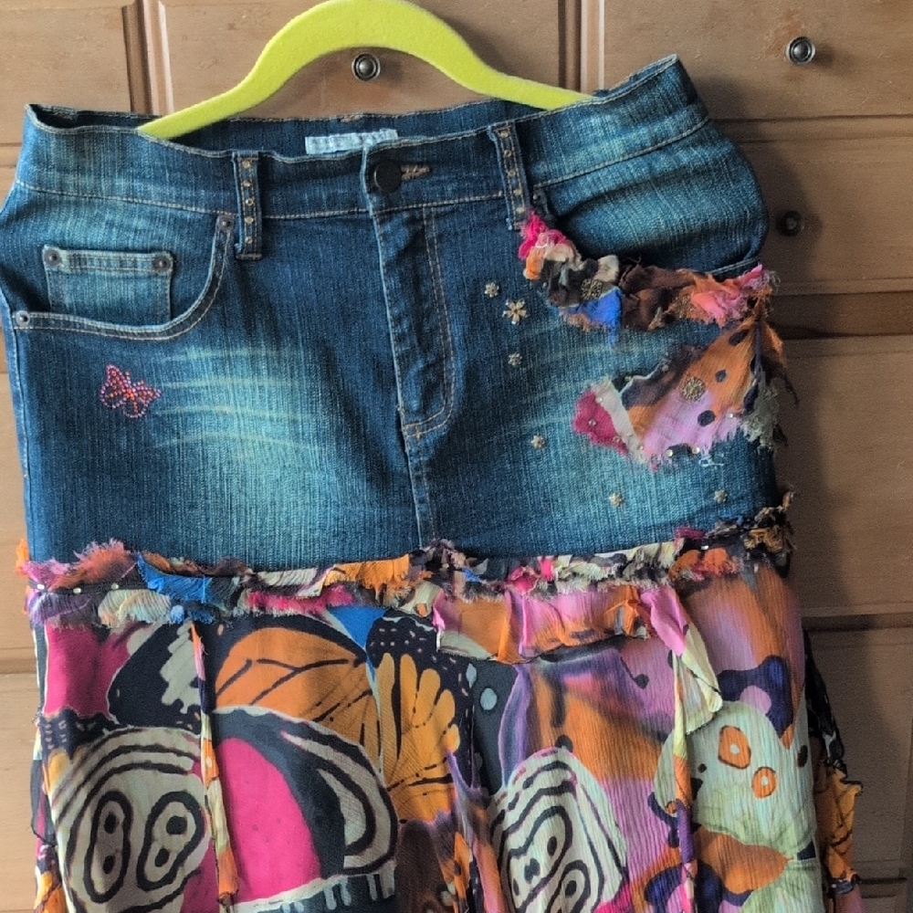 Alberto Makali Asymmetrical Denim and Multicolor Skirt